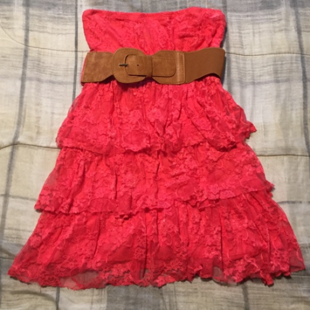 Coral colored dress with belt